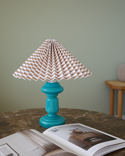 Petro 1 – Turkis Lampe & Stribet Beige/Brun Lampeskærm