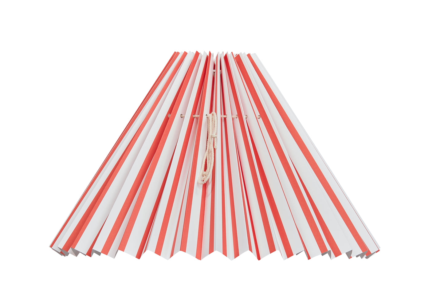 Lampeskærm i hvid med lodrette røde striber